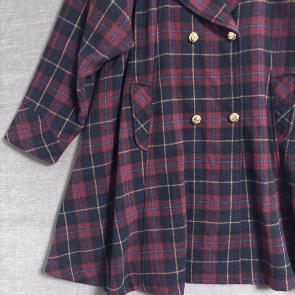 Vintage B2SPORTS Pea Coat XL Navy Red Plaid Double Breasted Swing Preppy 80s 90s - Picture 5 of 11
